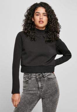 Women's cropped hoodie without hood with stand-up collar black