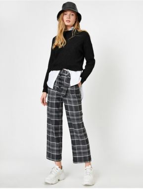 Koton Belted, Plaid, Wide-Cut Trousers.