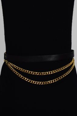Cool & Sexy Women's Black Gold Front Chain Belt BE309