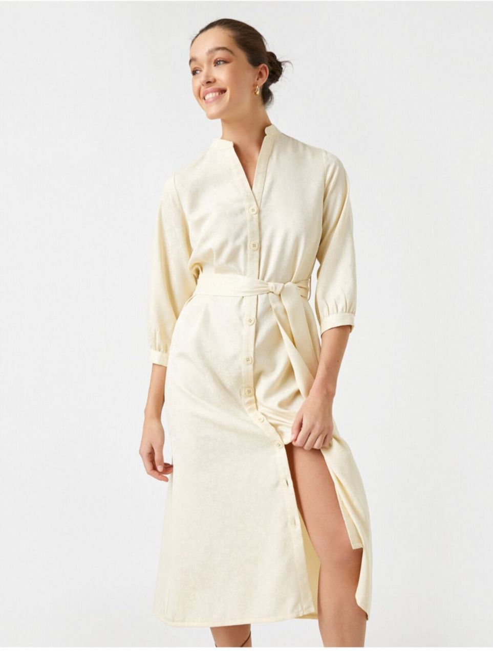 Koton Long Sleeve Tie Waist Shirt Dress
