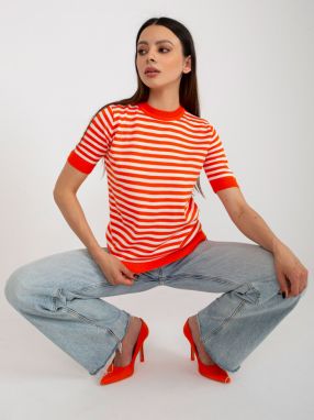 Orange-white striped casual blouse