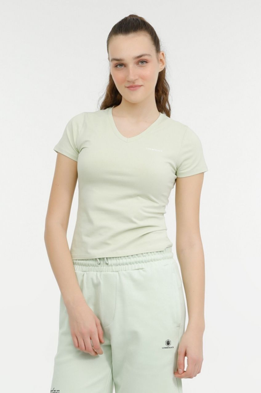 Lumberjack W-CT130 BASIC V NECK T-SH PASTEL GREEN Woman Sleeve T-Sh