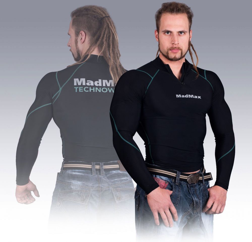 MadMax Compression Long Sleeve T-Shirt with Zipper MSW903 Black and Green XXL