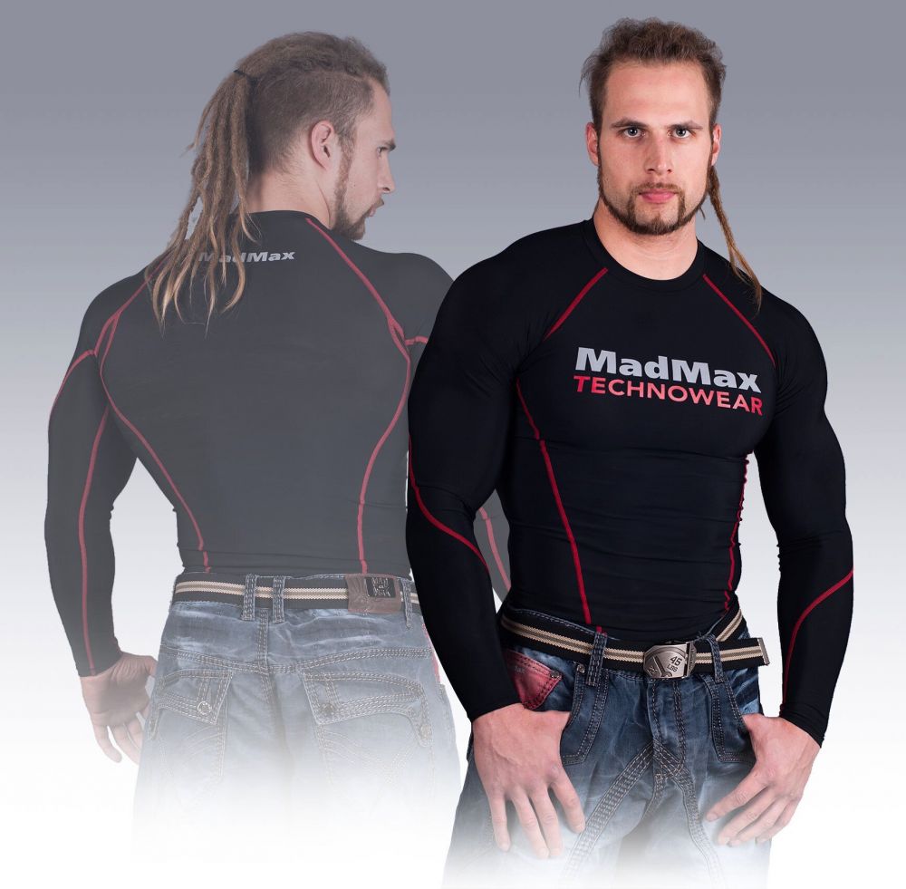 MadMax Compression Long Sleeve T-Shirt MSW902 Black and Red M