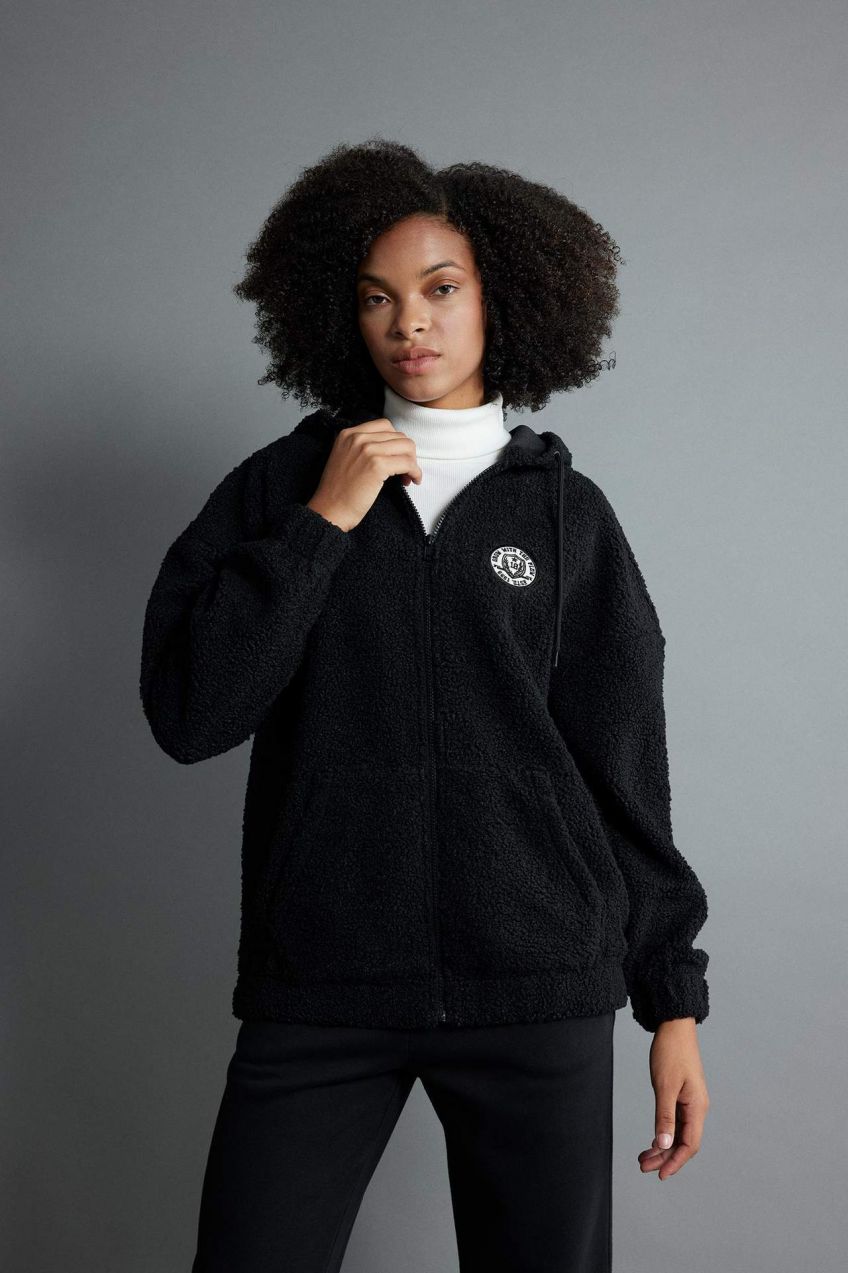 DEFACTO Oversize Fit Hooded Sherpa Cardigan