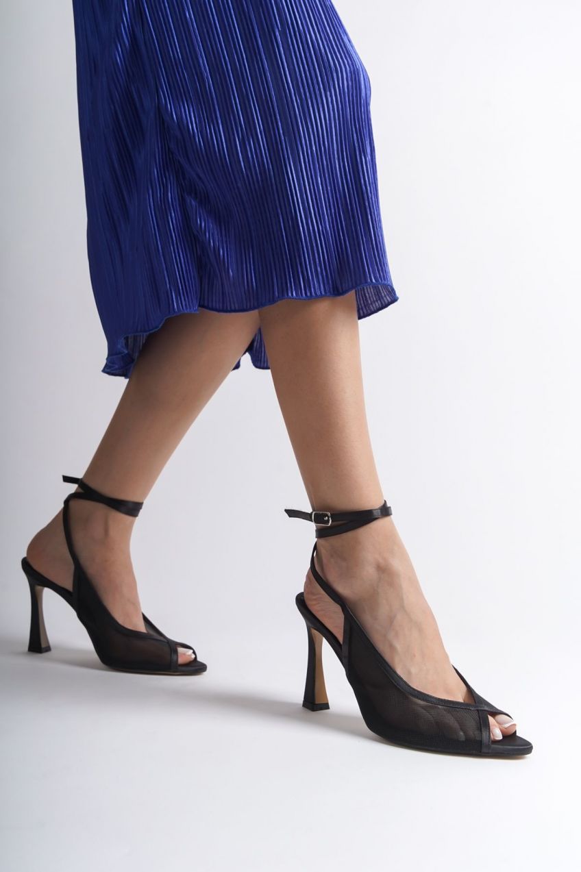 Capone Outfitters Women's Mesh Open Toe High Heel Satin Shoes