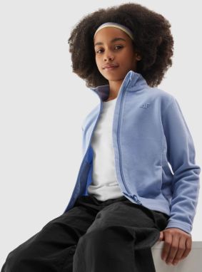 Girls' regular 4F fleece with stand-up collar - navy blue