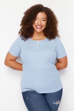 Trendyol Curve White-Blue Striped Knitted Blouse