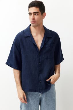 Trendyol Navy Blue Limited Edition 100% Linen Oversize Fit Shirt