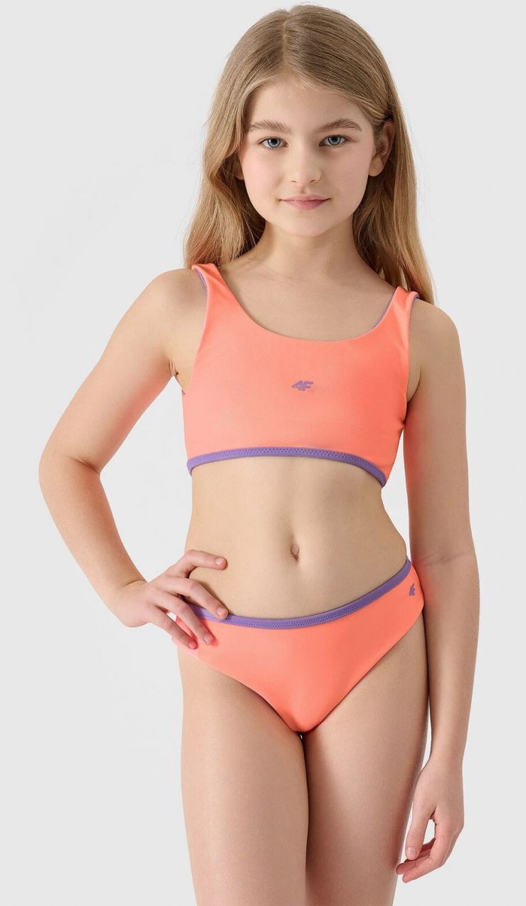 4F Girls' Two-Piece Swimsuit - Coral/Purple