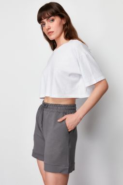 Trendyol Anthracite Soft Buttoned Pocketed Regular Waist Knitted Shorts & Bermuda