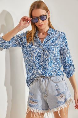 Bianco Lucci Women's Multi Patterned Sleeve Folded Shirt