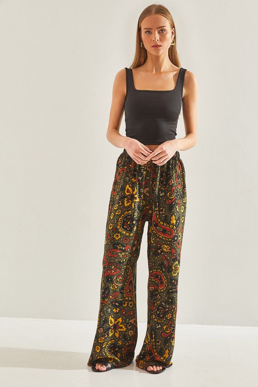 Bianco Lucci Women's Patterned Elastic Waist Viscose Trousers