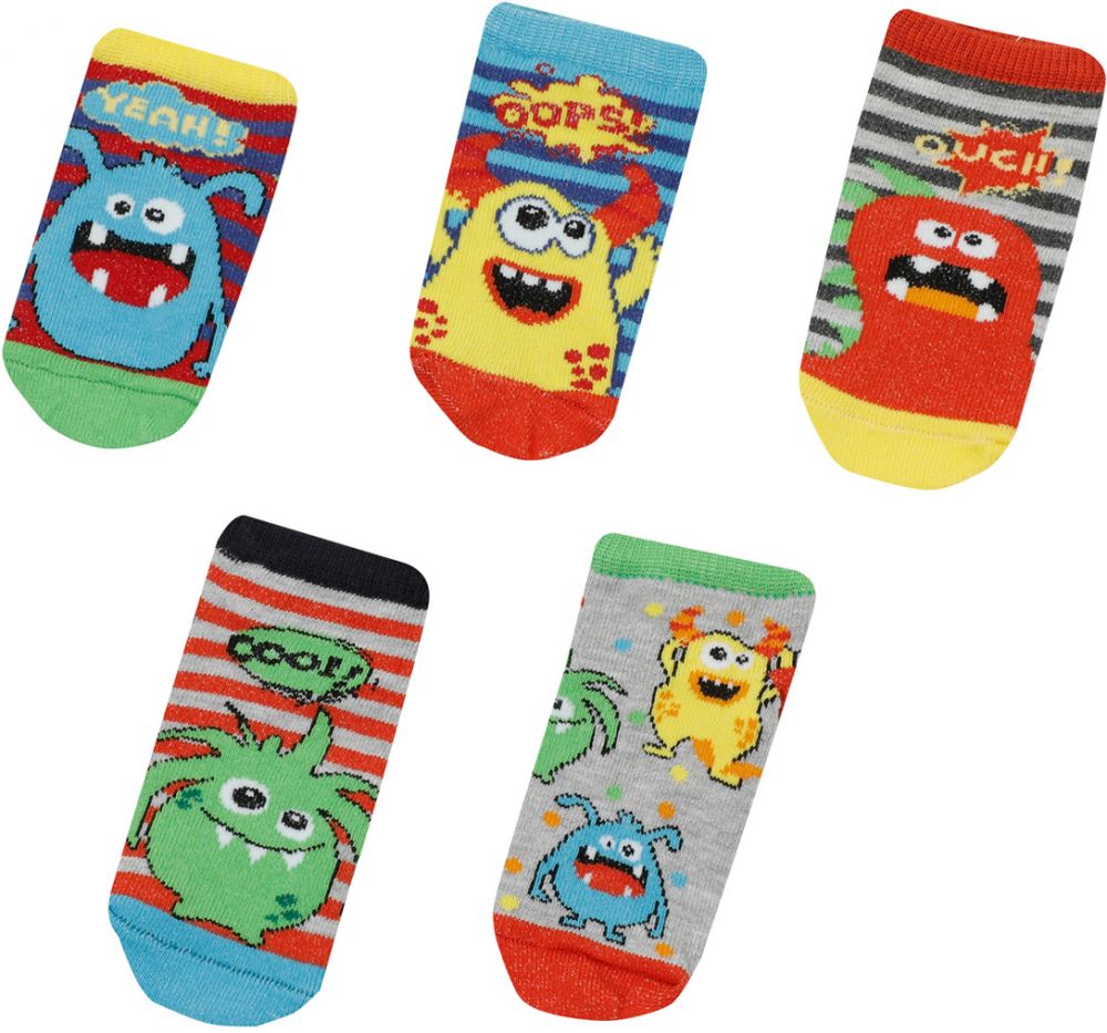 Polaris MONSTER 5 LI PTK-B 3PR GRAY MULTI Boy 5 Pack Bootie Socks