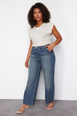 Trendyol Curve Blue High Waist Wide Leg Plus Size Jeans