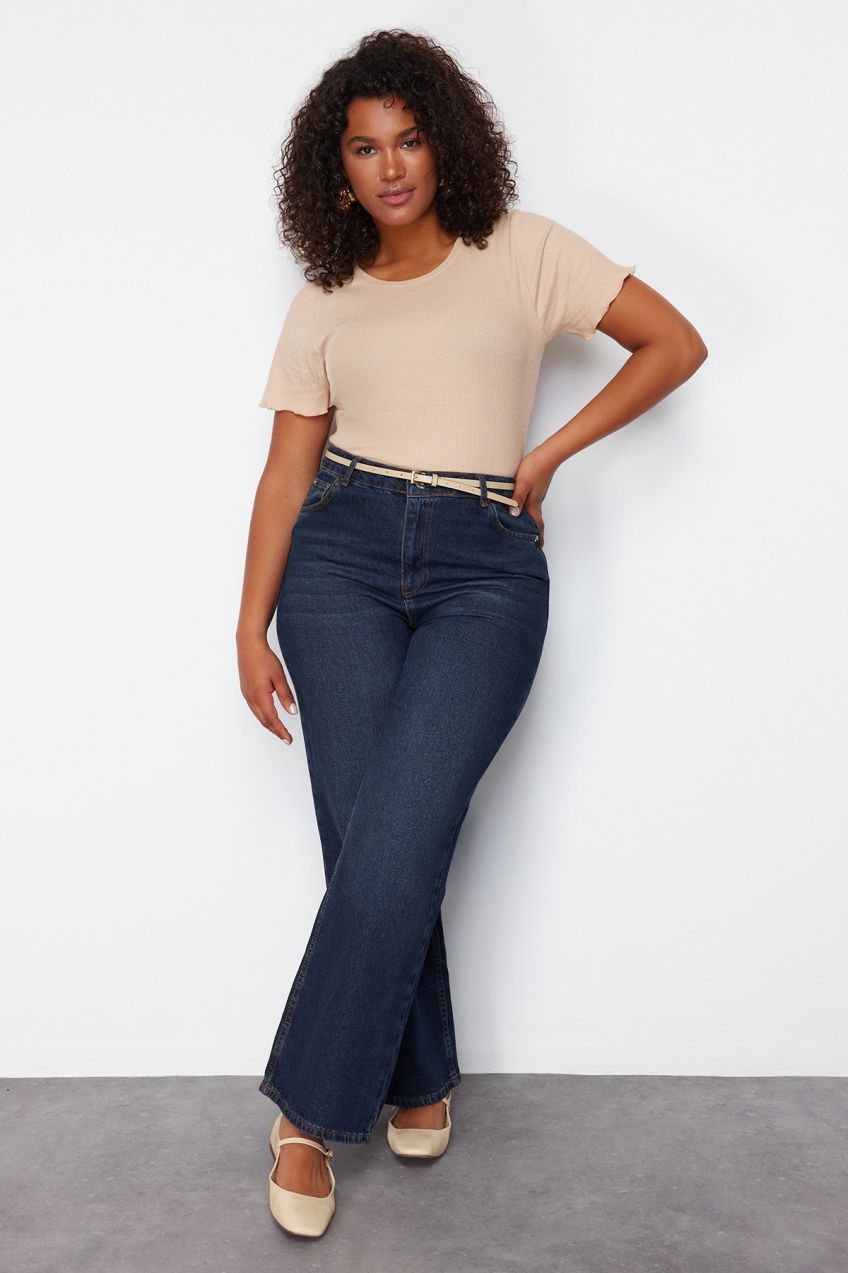 Trendyol Curve Navy Blue High Waist Straight Fit Jeans