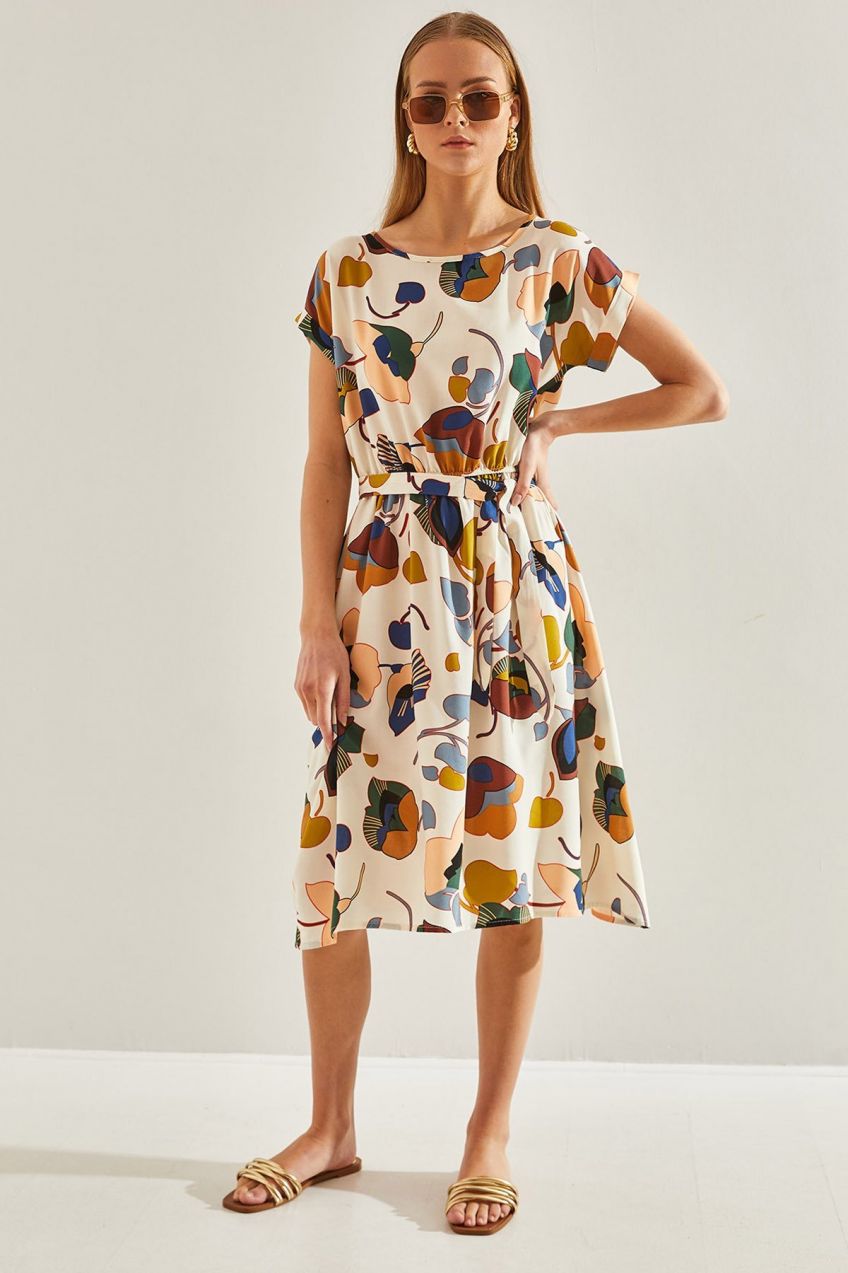 Bianco Lucci Women's Multi Patterned Elastic Waist Dress