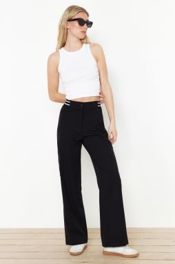 Trendyol Black Straight/Straight Cut Woven Trousers with Elastic Waist