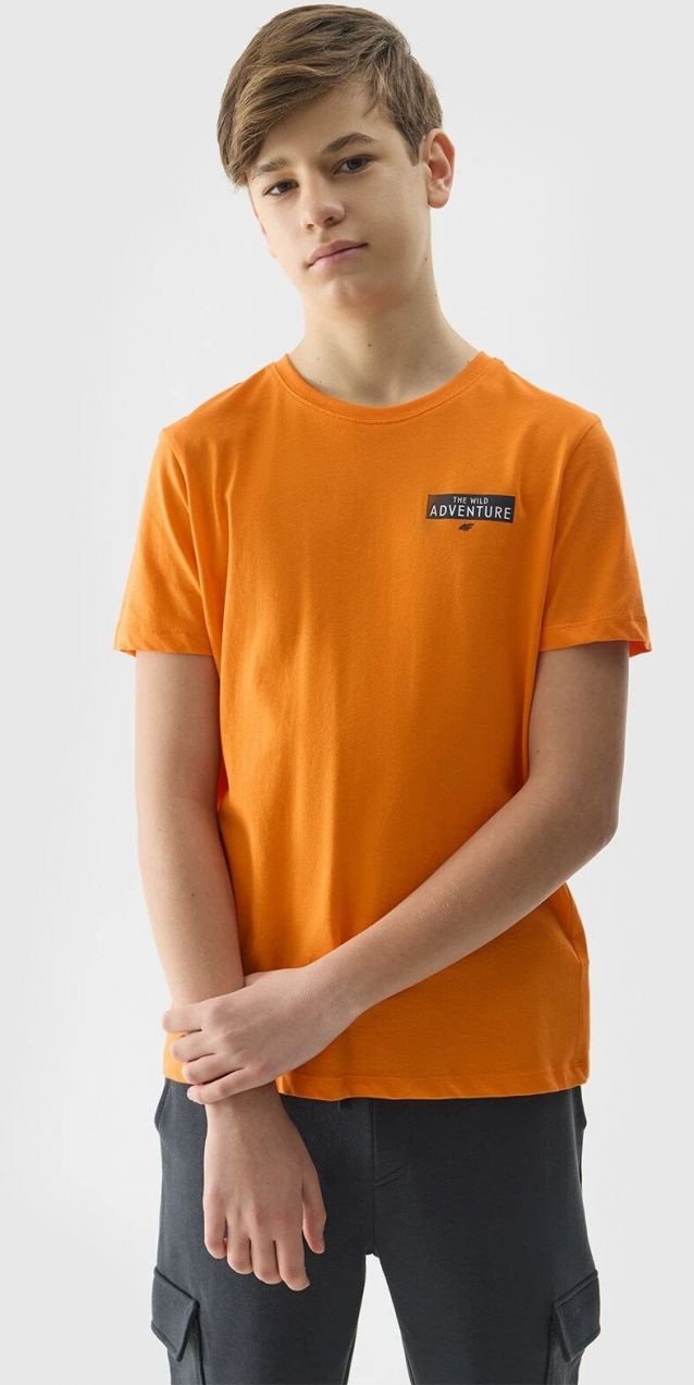 Boys' 4F Printed Organic Cotton T-Shirt - Orange