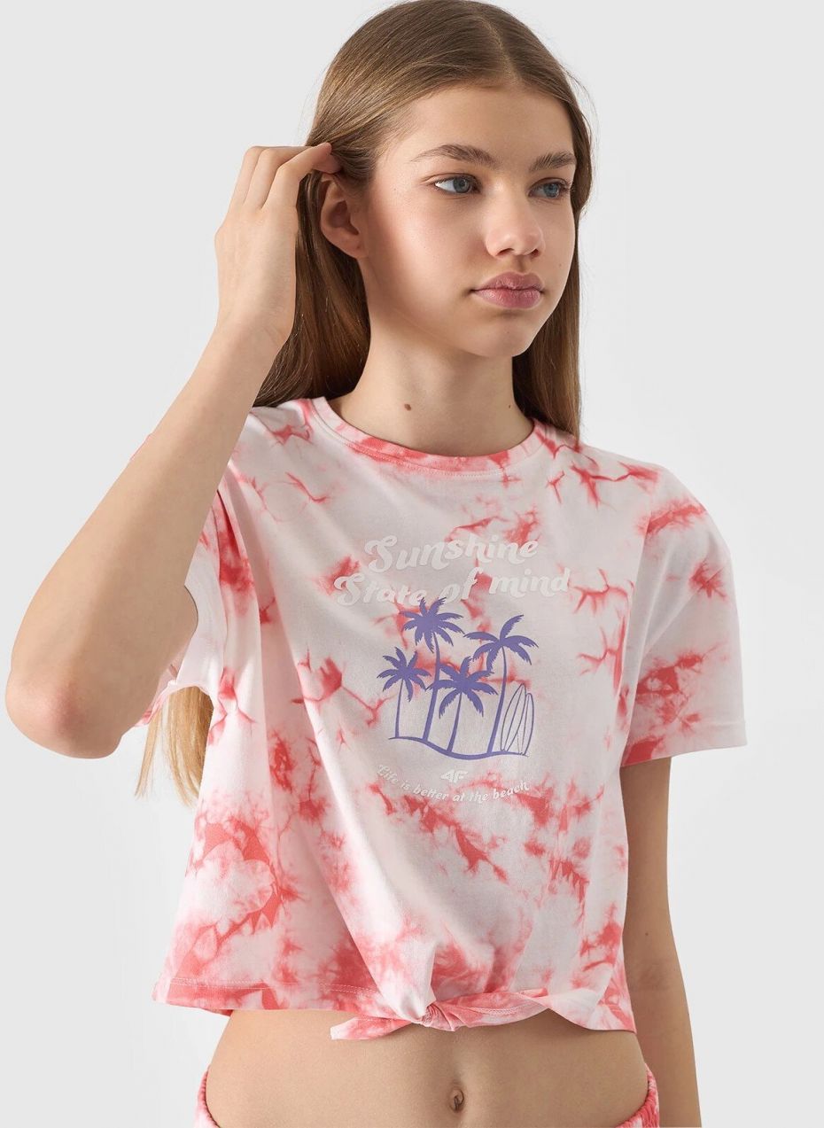 Girls' T-shirt with 4F print - multicolored