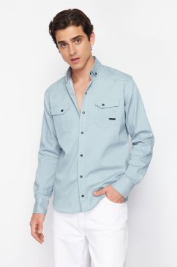 Trendyol Mint Regular Fit Denim Shirt with Snap Fasteners
