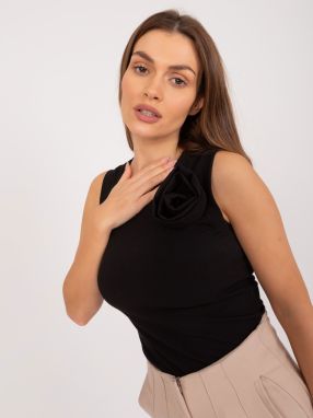 Black fitted top with a round neckline