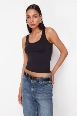 Trendyol Black Polyamide Pool Neck Fitted Super Flexible Knitted Undershirt