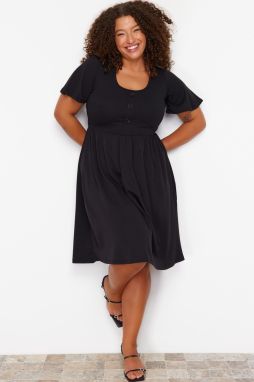 Trendyol Curve Black Gathered Detailed Midi Ribbed Knitted Dress