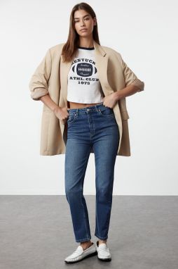 Trendyol Dark Blue High Waist Comfort Straight Jeans