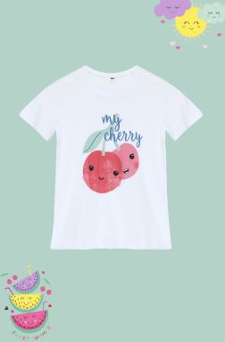 Trendyol White Girl Fruit Patterned Knitted T-Shirt