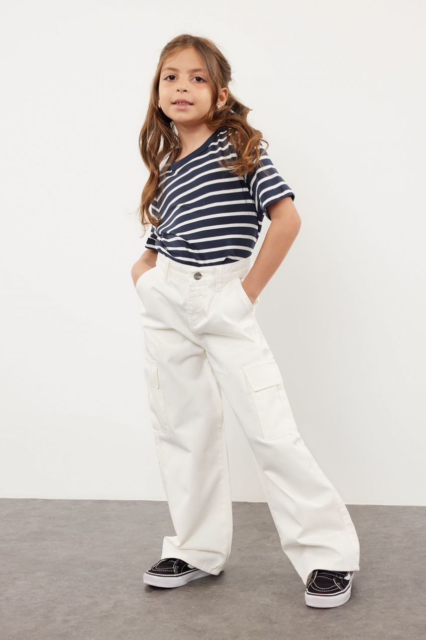 Trendyol White Girl Cargo Pocket Woven Pants