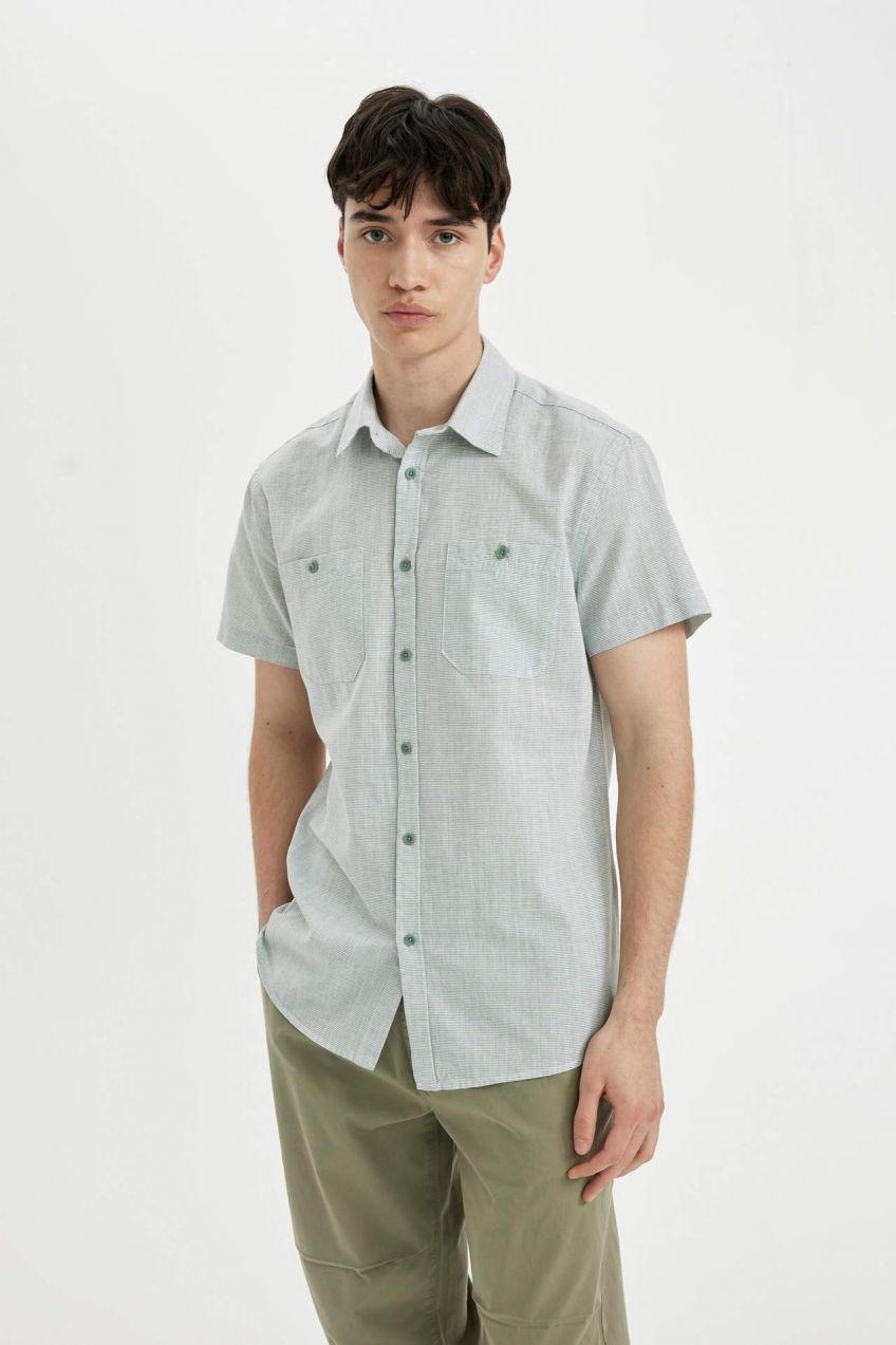 DEFACTO Slim Fit Cotton Striped Short Sleeve Shirt