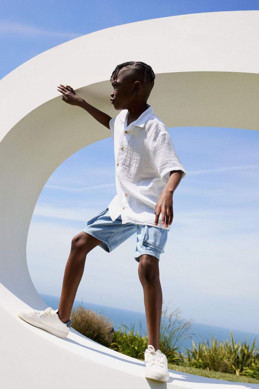DEFACTO Boy Oversize Fit Polo Neck Muslin Short Sleeve Shirt