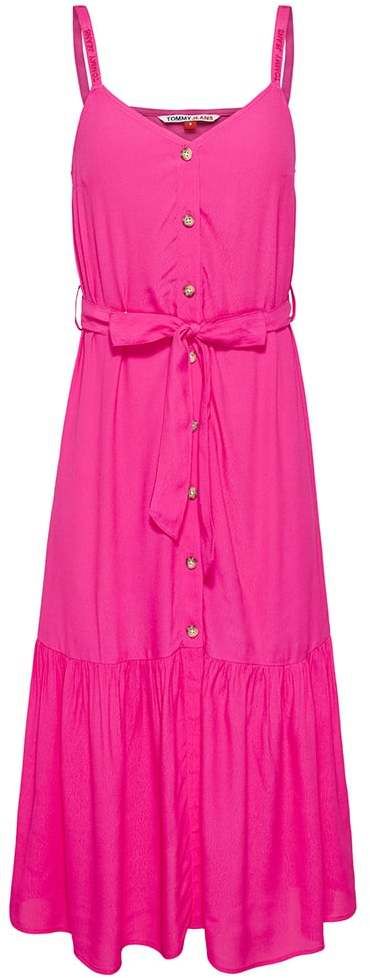 Tommy Jeans Šaty - TJW  BUTTON THRU MIDI DRESS ružové