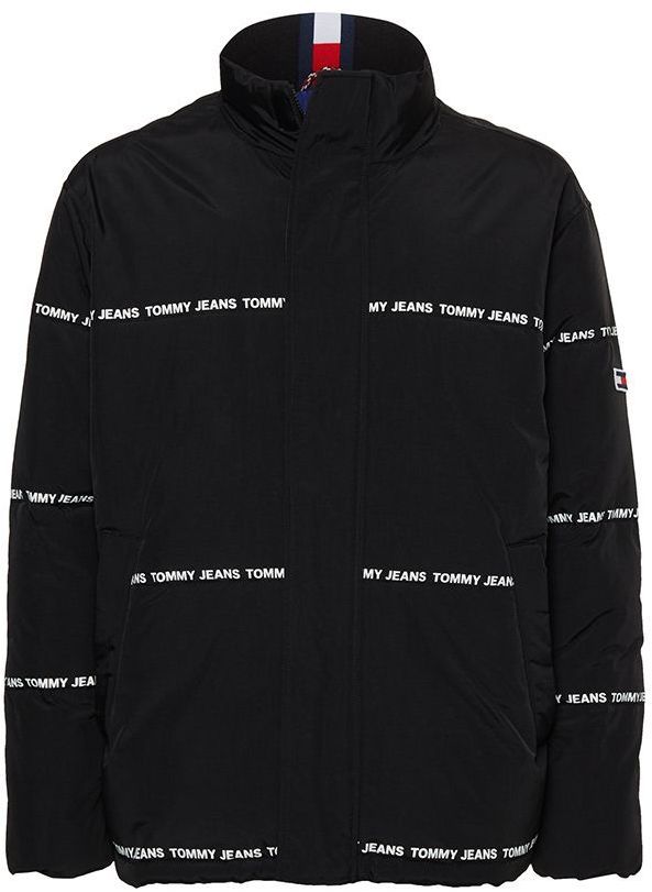 Bunda - Tommy Jeans TJM LOGO STRIPE PUFFER čierna