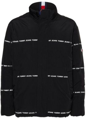 Bunda - Tommy Jeans TJM LOGO STRIPE PUFFER čierna
