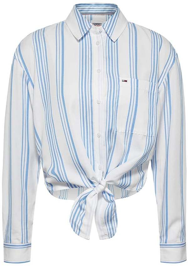 Tommy Jeans Košeľa - TJW FRONT TIE STRIPE SHIRT modrá