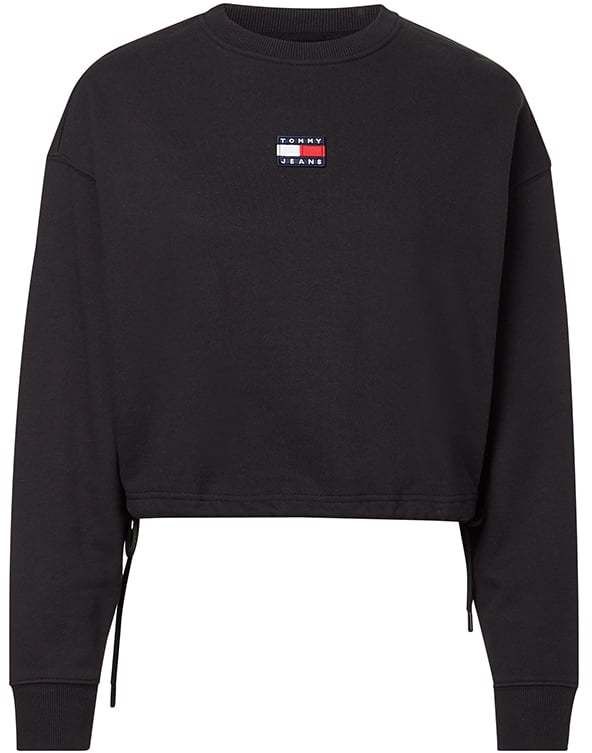 Tommy Jeans Mikina - TJW BXY CROP BADGE DRAWSTR CREW čierna