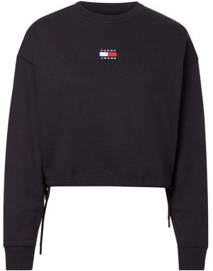 Tommy Jeans Mikina - TJW BXY CROP BADGE DRAWSTR CREW čierna