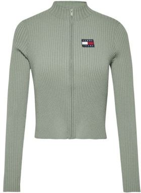 Tommy Jeans Sveter - TJW BADGE ZIP TRHU SWEATER zelený