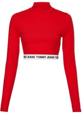 Tommy Jeans Top - TJW CROP LOGO WAISTBAND LS červený