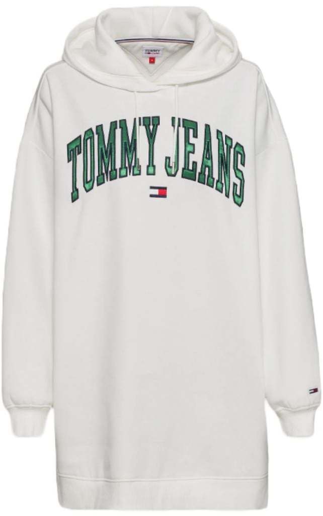 Tommy Jeans Šaty - TJW COLLEGIATE LOGO HOODIE DRESS biele