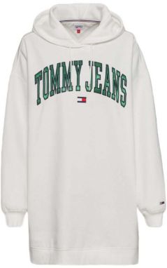 Tommy Jeans Šaty - TJW COLLEGIATE LOGO HOODIE DRESS biele