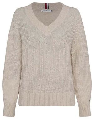 Tommy Hilfiger Sveter - TEXTURED STITCH V-NK SWEATER LS béžová