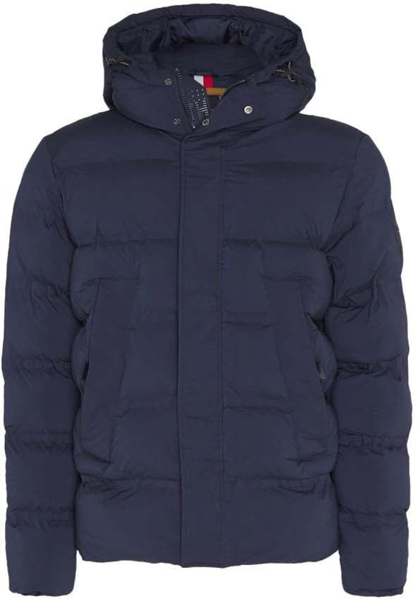 Tommy Hilfiger Bunda - HOODED STRETCH BOMBER modrá