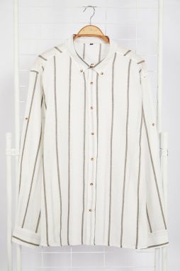 Trendyol Khaki Regular Fti Button Collar Slim Striped Plus Size Shirt