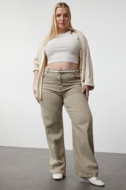 Trendyol Curve Beige High Waist Wide Leg Plus Size Jeans