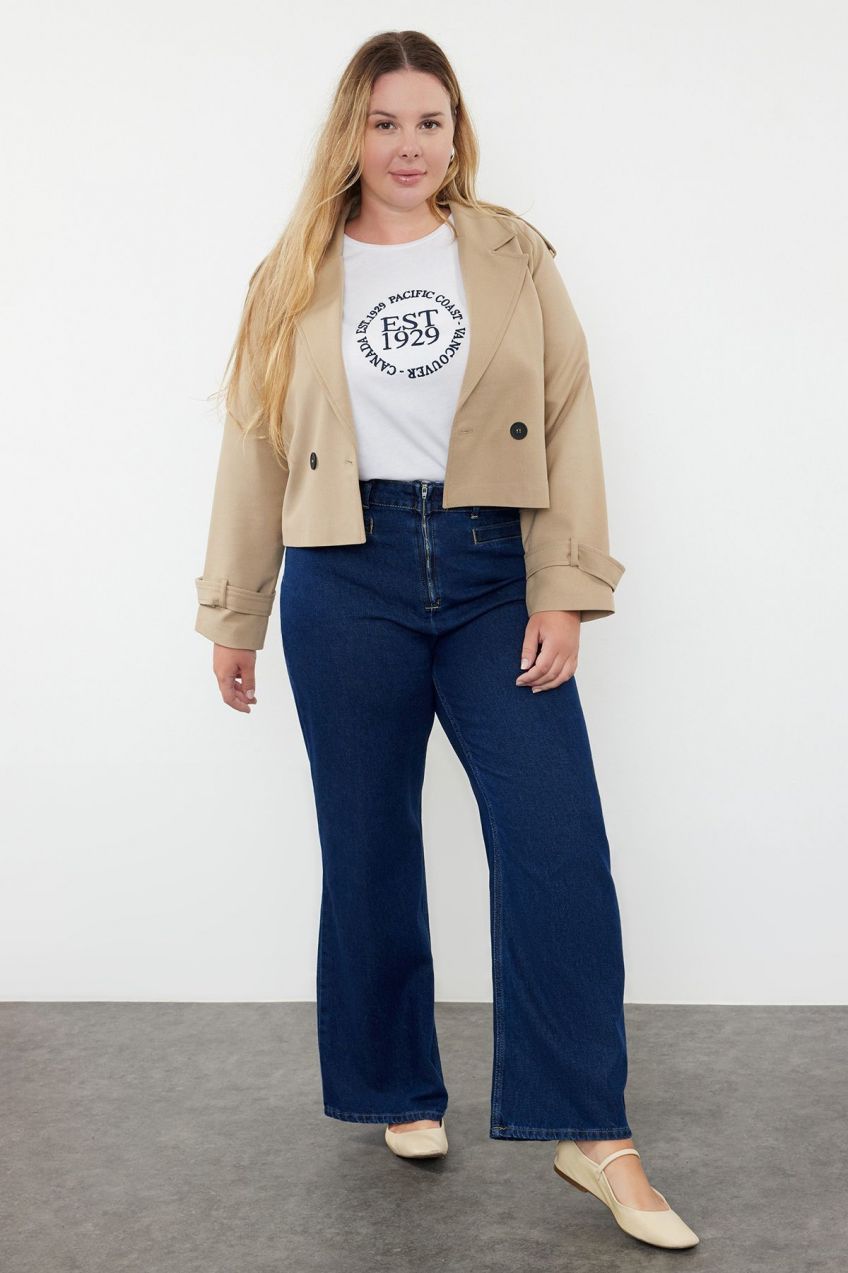 Trendyol Curve Dark Blue High Waist Wide Leg Plus Size Jeans