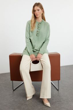 Trendyol Mint Collar Frilly Buttoned Knitwear Sweater