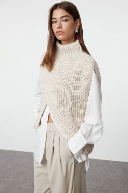 Trendyol Stone High Collar Slit Sweater